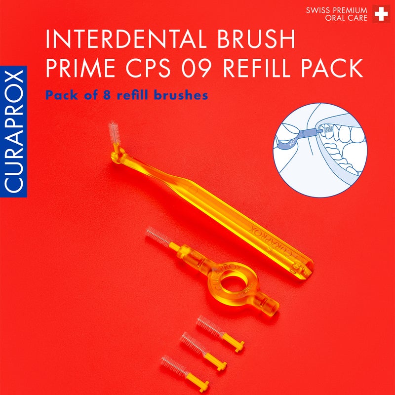 CURAPROX CPS Prime 09 Interdental Brush Refills | 8 Ultra-Fine Brushes (0.9mm - 4mm) for Effective Cleaning, Gentle on Gums, Yellow Pack - Image 2